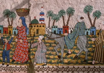 Painted Wall Depicting a Village, West Bank, Luxor